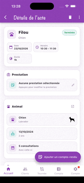 Création d'un compte-rendu avec schéma sur smartphone dans Animalib